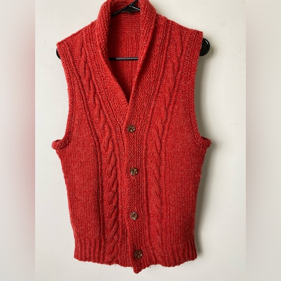 SALE Men's or Women’s Red Cable Hand Knit Vest - Picture 1 of 6
